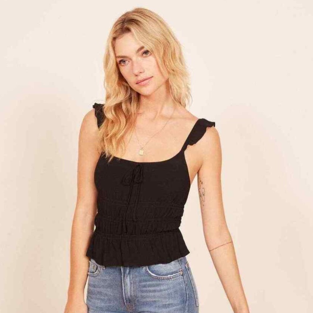 Reformation Black Aurora Top Ruffle Trim
